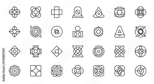 Modern Geometric Shapes Vector Set: A diverse collection of abstract figures, basic elements, and creative symbols perfect for contemporary design, branding assets, and digital applications, offering