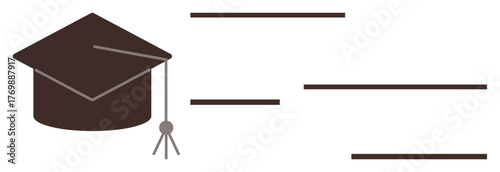 Mortarboard with a tassel paired with abstract lines symbolizing education, learning, and achievement. Ideal for academic success, goal-setting, self-improvement, graduation, future planning