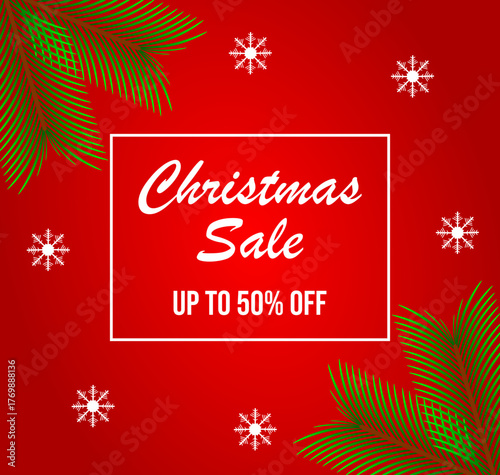 Banner for Christmas sale with the inscription - "Christmas sale. Up to 50% off"