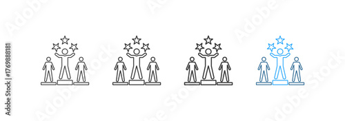 icons of Excellence in competency set, Performance excellence, Leadership excellence, Competency development, with different line styles of thickness and color on a white background