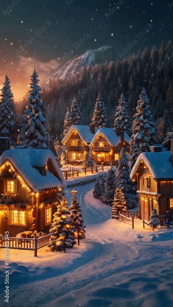 Fototapeta premium Magical Snowy Christmas Village
