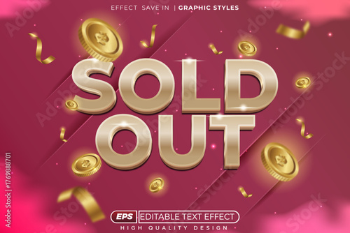 Editable 3d text effect sold out with golden effect for poster template design