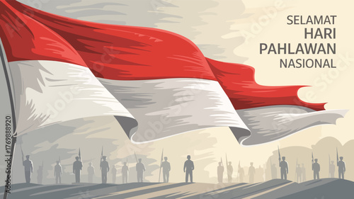 Hari Pahlawan Nasional Vector Design Indonesia National Heroes Day Illustration with Flag