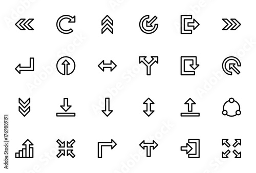 Arrows icon set. Minimal vector line icons pack. Incudes left, right, up, downarrows, refresh, download,upload, login, logout, syn and more. Editable stroke