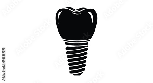 A black tooth and implant illustration simple design silhouette