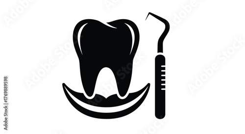Dental health icon featuring a tooth and tools black silhouette