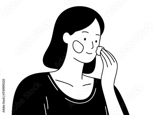 あなた:
Illustration of a woman doing makeup and skincare. Cosmetics. Beauty. Getting ready. copy space