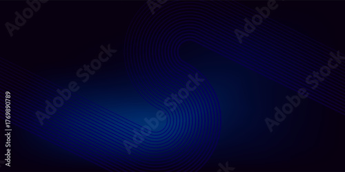 Blue and black gradient vector background, featuring subtle circular line patterns. Blue and black vector background with digital modern texture. Minimal vector background in blue and black color.