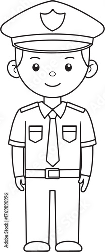 Cute cartoon police officer character wearing a hat and uniform with a friendly smile ready for duty.