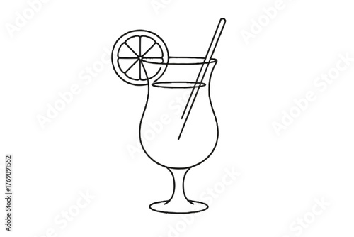 Tropical cocktail outline on transparent background
