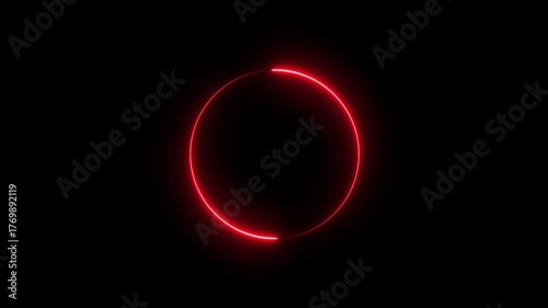 Abstract glowing neon circle border frame in the shape circle glowing and futuristic energy line animation. Circular round  neon frame in pink and purple. Looping animation of circle line movement.