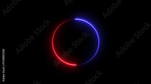 Abstract glowing neon circle border frame in the shape circle glowing and futuristic energy line animation. Circular round  neon frame. Looping animation of circle 