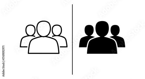 Comparison of two groups of people icons one outlined and one solid black