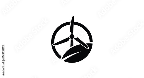 Abstract wind turbine and leaf design a minimalistic graphic silhouette