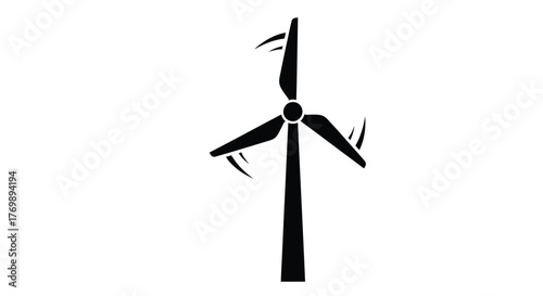 Simple black wind turbine illustration against a white background silhouette