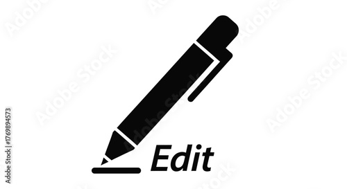 A sleek black pen with the word edit displayed silhouette
