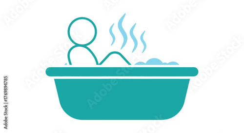 Relaxing in a turquoise hot tub simple illustration style silhouette