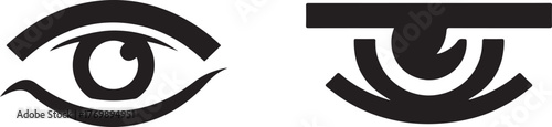 Stylized Black Eye Symbols on White, Abstract Vector Graphic Design