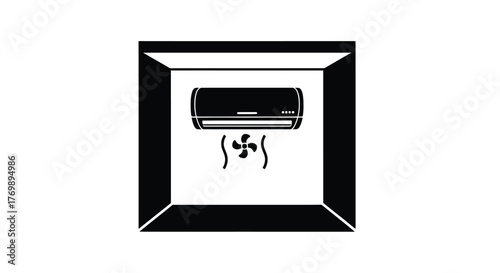 Minimalist black and white illustration of a wall mounted air conditioner silhouette