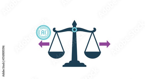 Artificial intelligence and justice balanced on scales concept illustration silhouette