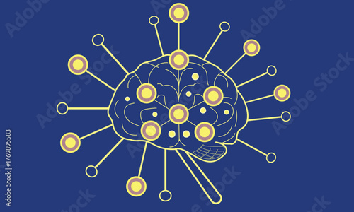 Brain icon connected with network nodes showing knowledge growth concept