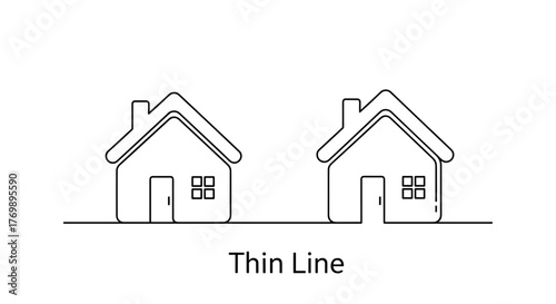 A minimalist vector graphic showcasing a set of simple house icons, ideal for websites and apps, representing real estate and main page navigation. The icons are presented in various styles including