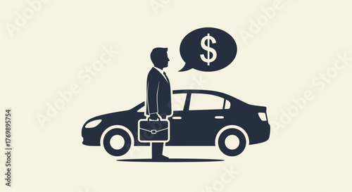 Business professional with car and money symbol a striking silhouette