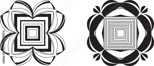 Monochromatic Abstract Geometric Designs with Concentric Squares and Stylized Motifs