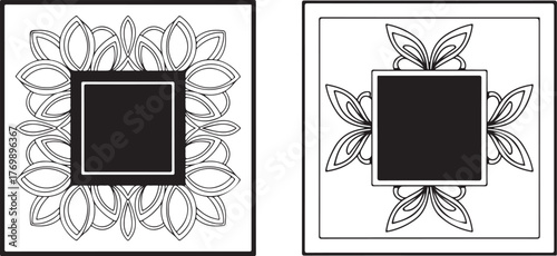 Monochromatic Ornamental Square Frames with Stylized Floral Geometric Decorations