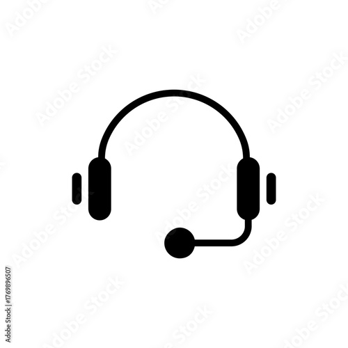 Headphone microphone headset audio call flat black icon
