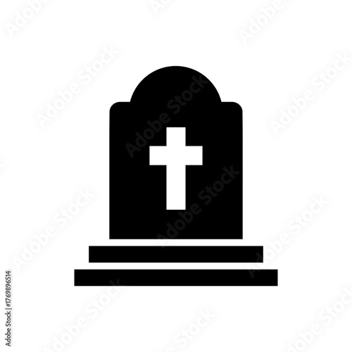 Tombstone gravestone cemetery RIP flat black icon
