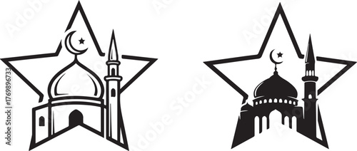 Islamic Mosque Star Outline and Silhouette Vector Design