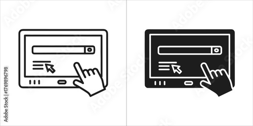 Tablet computer with search bar and cursor icon