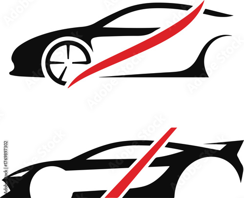 Abstract Sports Car Silhouette Vector Design with Red Diagonal Stripe
