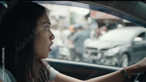 young woman driving a car
