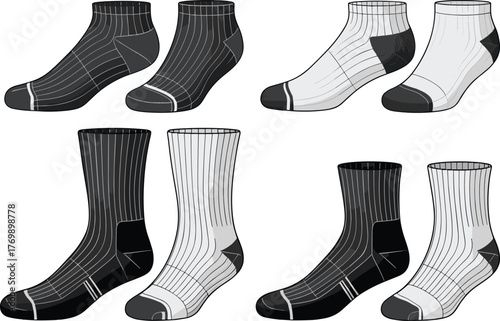 Athletic socks, ankle socks, crew socks, black socks, white socks, sportswear, footwear, fashion, comfort, cotton, design, durable, breathable, stylish, gym, running, training, unisex, performance, 
