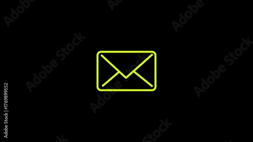  Emil notification icon animation email incoming message, SMS. Mail delivery service On Black background.