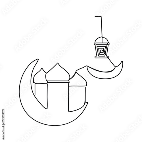 Continuous one line drawing boy muslim praying with hands in mosque isra miraj isra miraj islamic events concept single line draw design vector graphic illustration