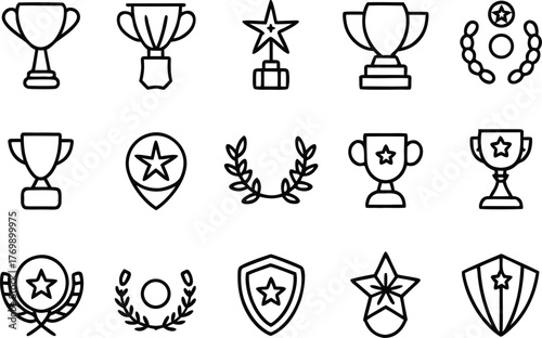 Award and trophy outline icon collection for success and honor
