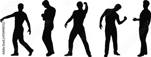 Human silhouette, body posture, gesture reference, dynamic pose, animation asset, expressive stance, figure study, black outline, character design, motion