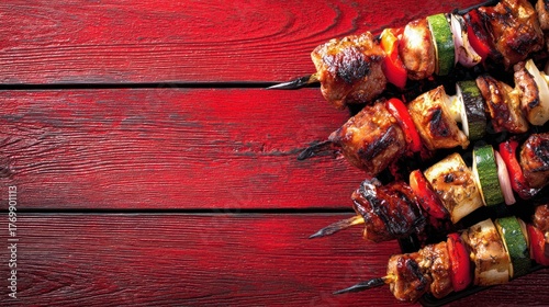 Grilled skewers on wood