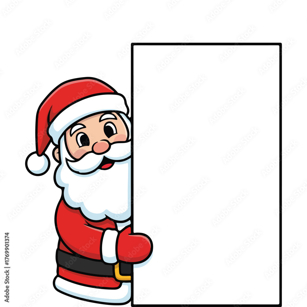 Naklejka premium Santa Claus holding blank signboard vector, cheerful Christmas character illustration for holiday messages and promotions.