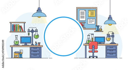 Modern office space with desks computers and shelving creating a collaborative and productive work environment for teams vector