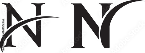 Elegant Serif N Initial Logos with Abstract Swirl Designs