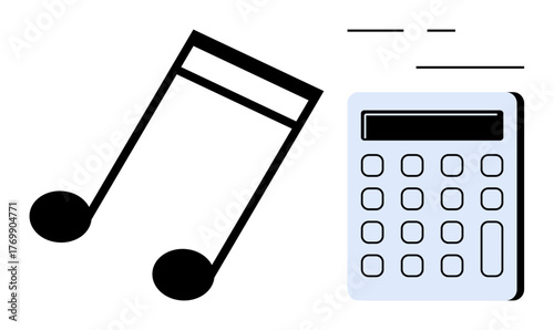 Musical note alongside a calculator blending creativity with analytical thinking. Ideal for innovation, balance, education, arts, mathematics, music learning, and problem-solving. Simple flat
