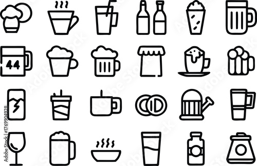 Collection of 24 simple vector beer and beverage icons for graphic design