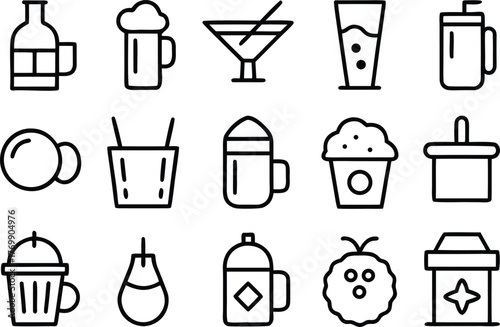 Collection of 24 scalable vector drink and beverage icons eps format for general use
