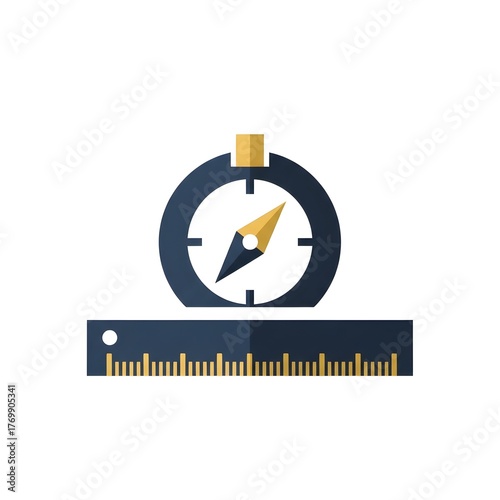 Flat design illustration of a compass and a ruler, symbolizing navigation, measurement, and direction on a white background.