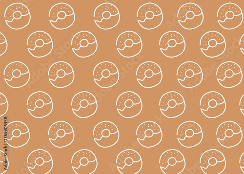 A Doughnut illustration pattern with dark brown background, food packaging, menu illustration hand drawn print ads, food business, coffeeshop