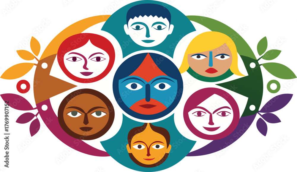 Fototapeta premium peace logo with ethnic diversity faces vector.